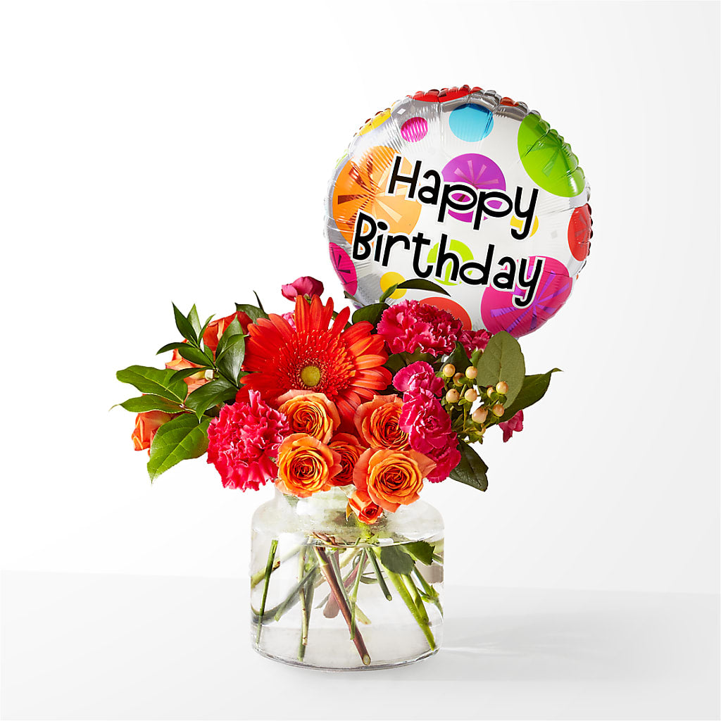 Fiesta Bouquet with Birthday Balloon – The Flower Shop, Sacramento CA