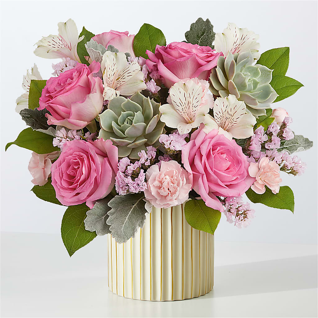 Dusty Rose Bouquet with Ivory Vase – The Flower Shop, Sacramento CA