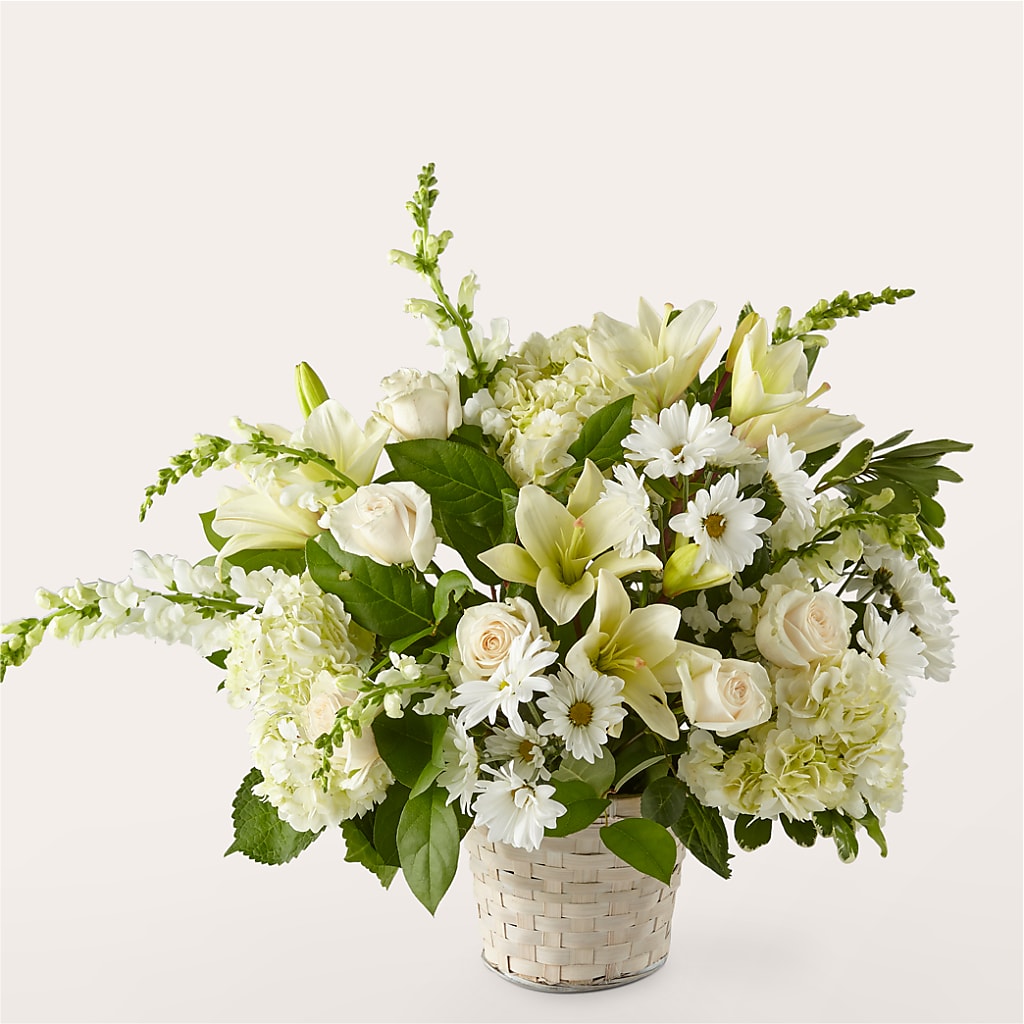 Ivory Elegance Floral Basket – The Flower Shop, Sacramento CA