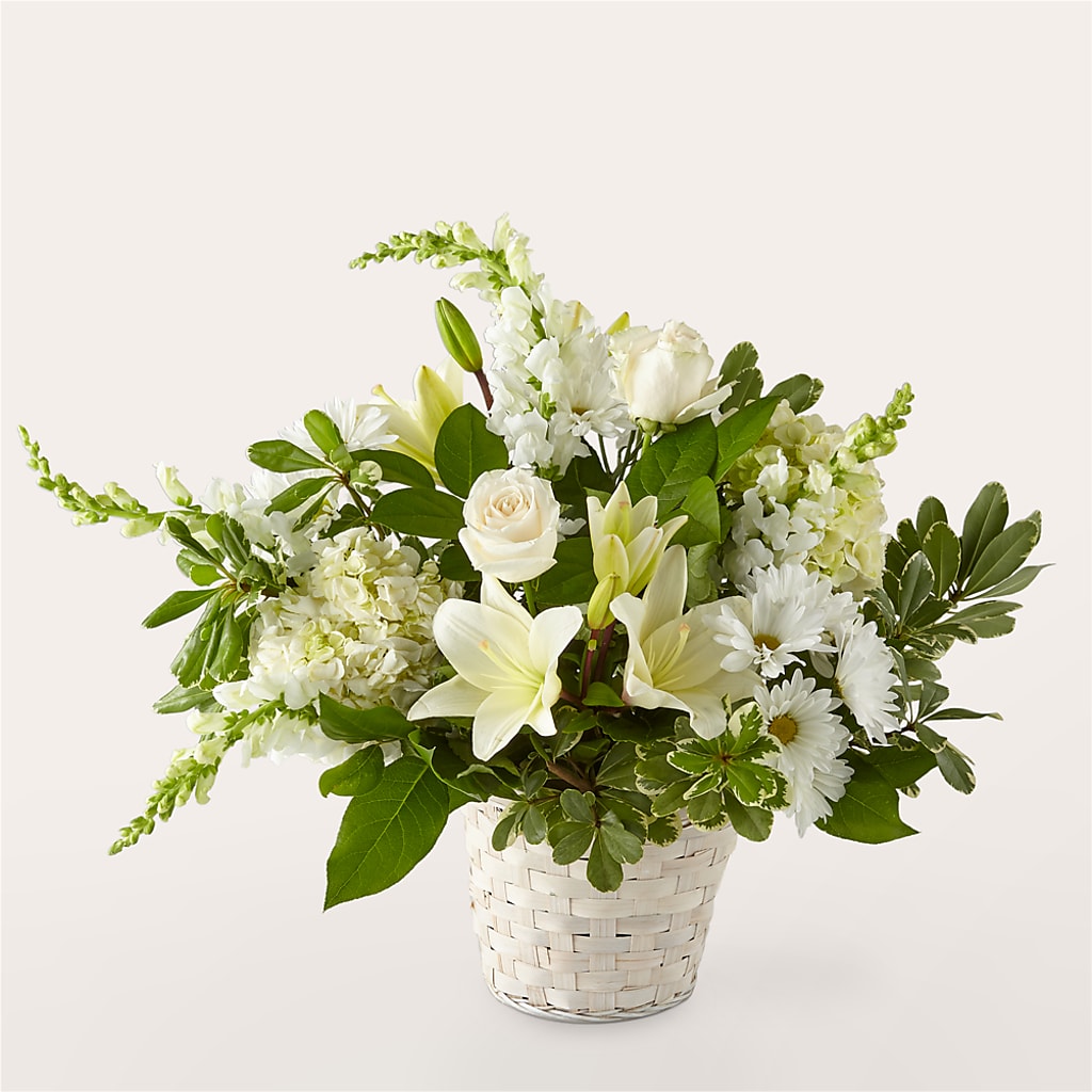 Ivory Elegance Floral Basket – The Flower Shop, Sacramento CA