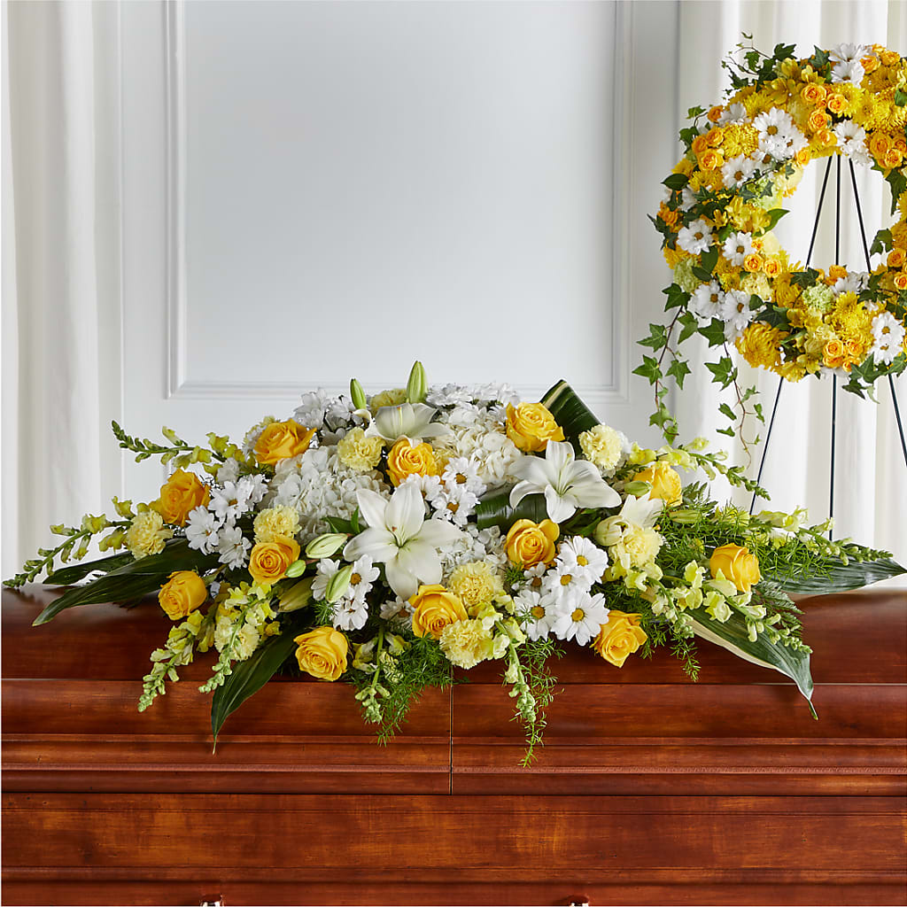 Golden Harmony Casket Spray – The Flower Shop, Sacramento CA
