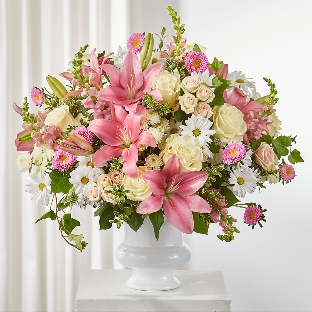 Empathetic Blooms Urn Arrangement – The Flower Shop, Sacramento CA