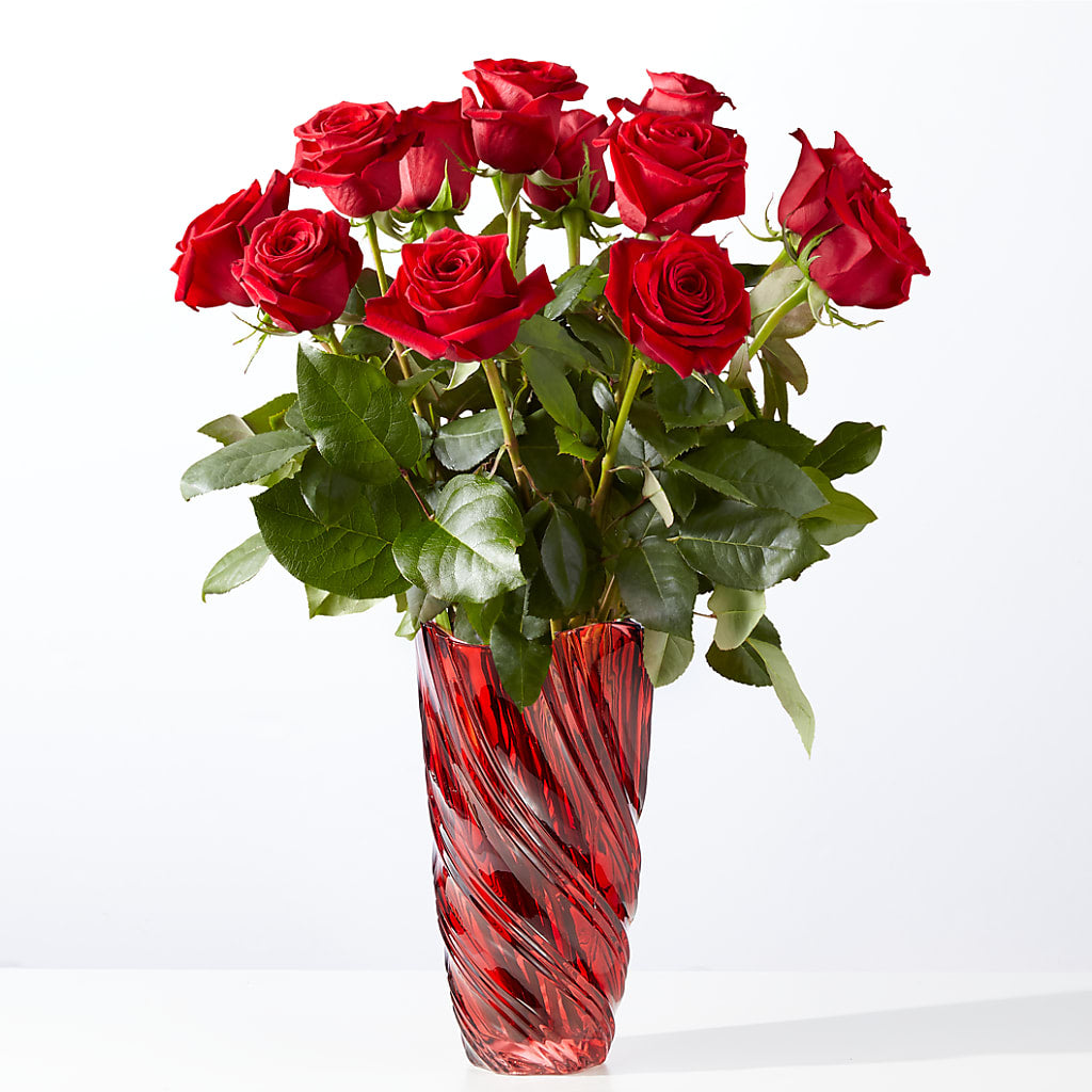 Classic Love Red Rose Bouquet with Luxe Swirl Vase – The Flower Shop, Sacramento CA