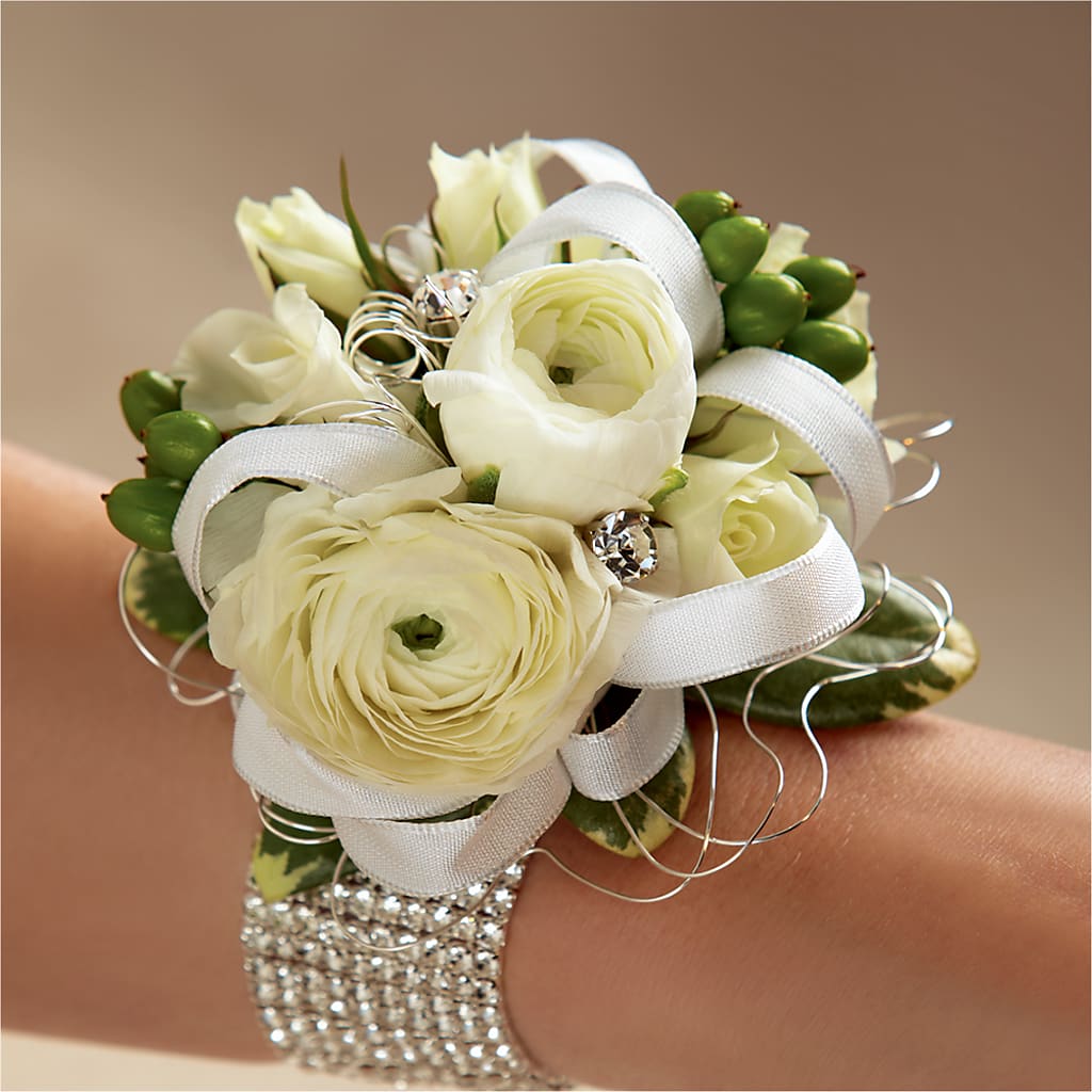 White Wedding Corsage – The Flower Shop, Sacramento CA