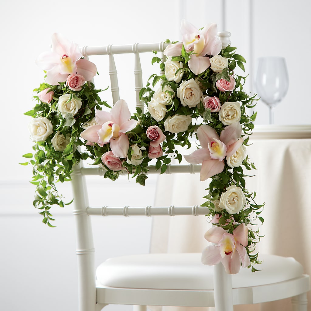 Orchid Rose Chair Décor – The Flower Shop, Sacramento CA